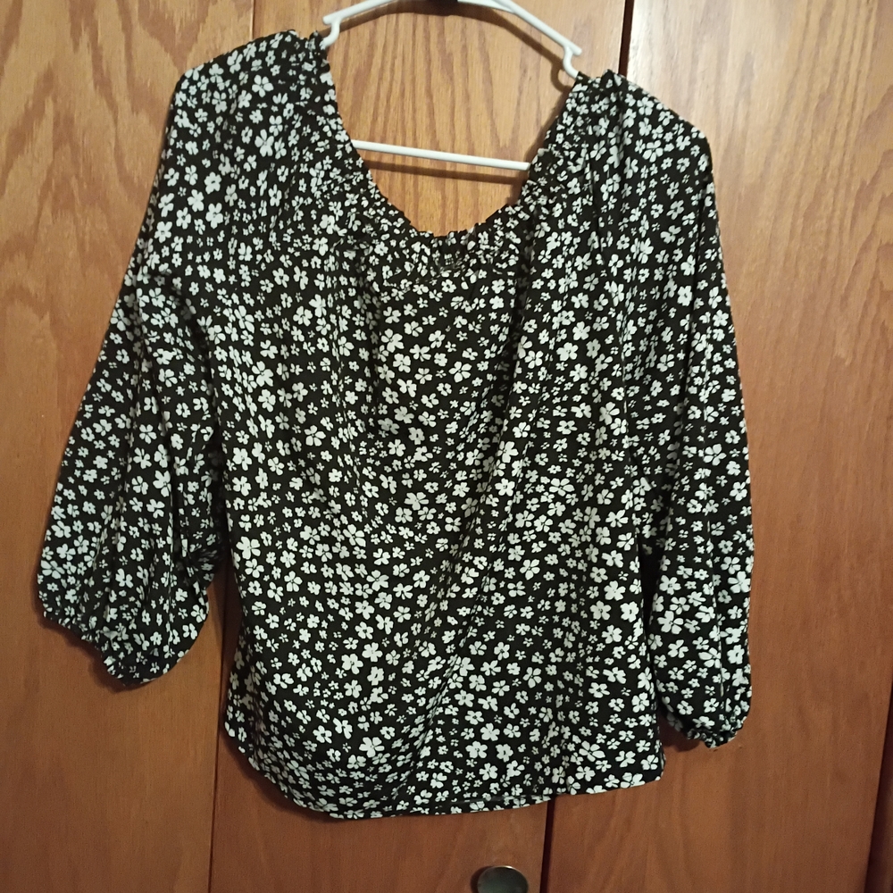 Black and White Floral Blouse